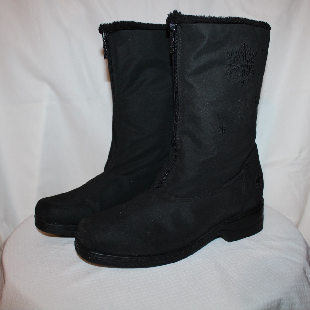 Totes Women's Staride 2 Waterproof Black Snowflake Winter Boots w/ Fur Size 7.5